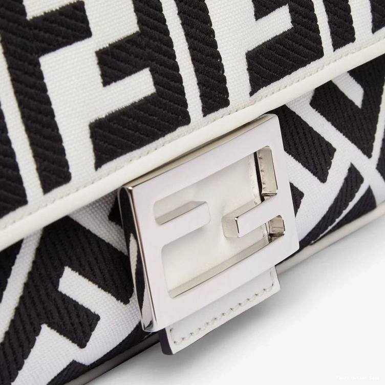 Cheap Baguette Black In Fendi Motif Bag Canvas FF White Medium 0804